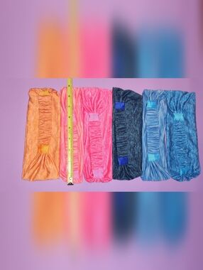 Set of 6 Stretchy Crinkle Headbands - Orange, Pink, Black/Blue, Light Blue,